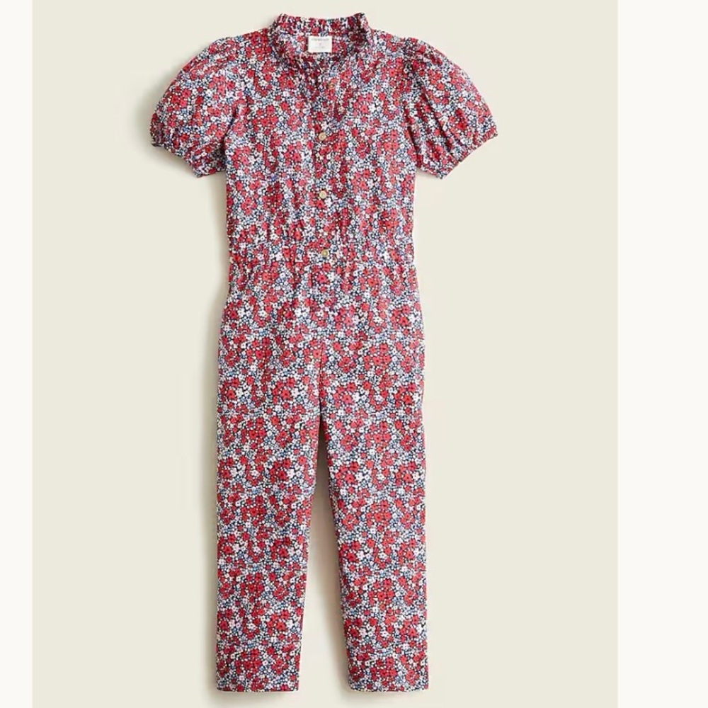J. Crew Crewcuts Girls' Puff-Sleeve Jumpsuit in Floral Print, Size 6